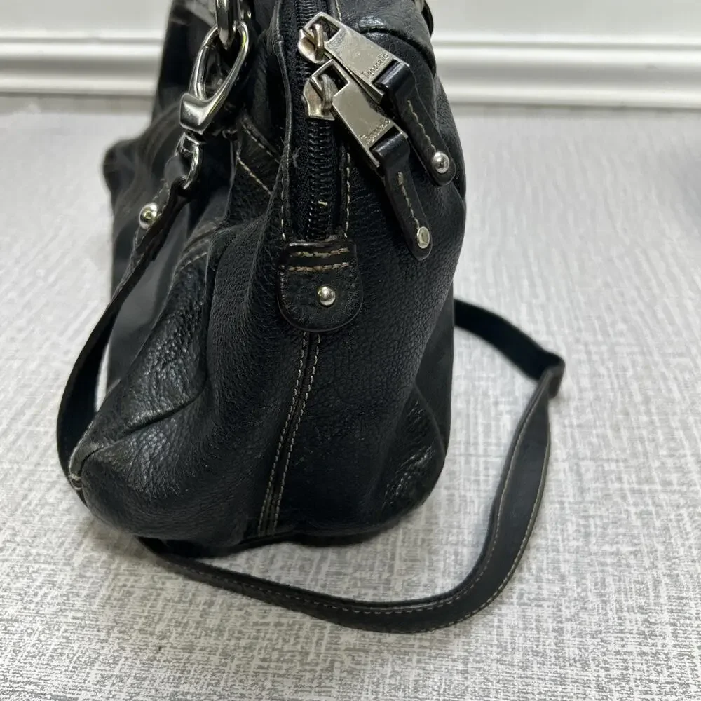 Y2K Tignanello Shoulder Bag Black Pebbled Leather Double Handle Crossbody Strap